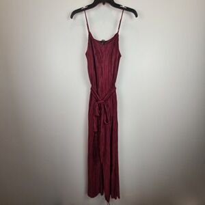 Forever 21 Burgundy Pleated Wide Leg Jumpsuit Small Wine Red Spaghetti Strap